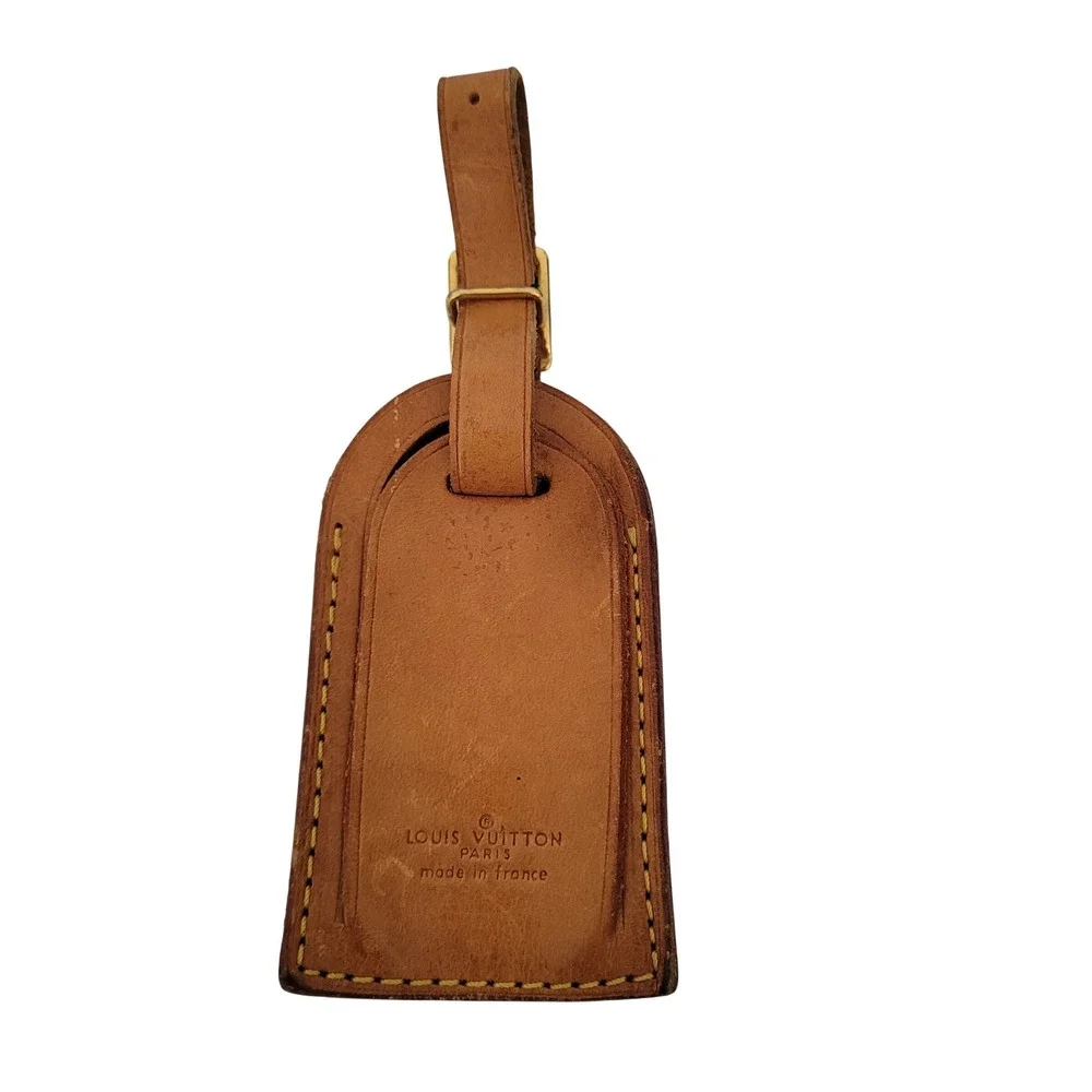 Louis Vuitton Vachetta Leather Luggage Tag Tan Brown Gold Buckle Made in France